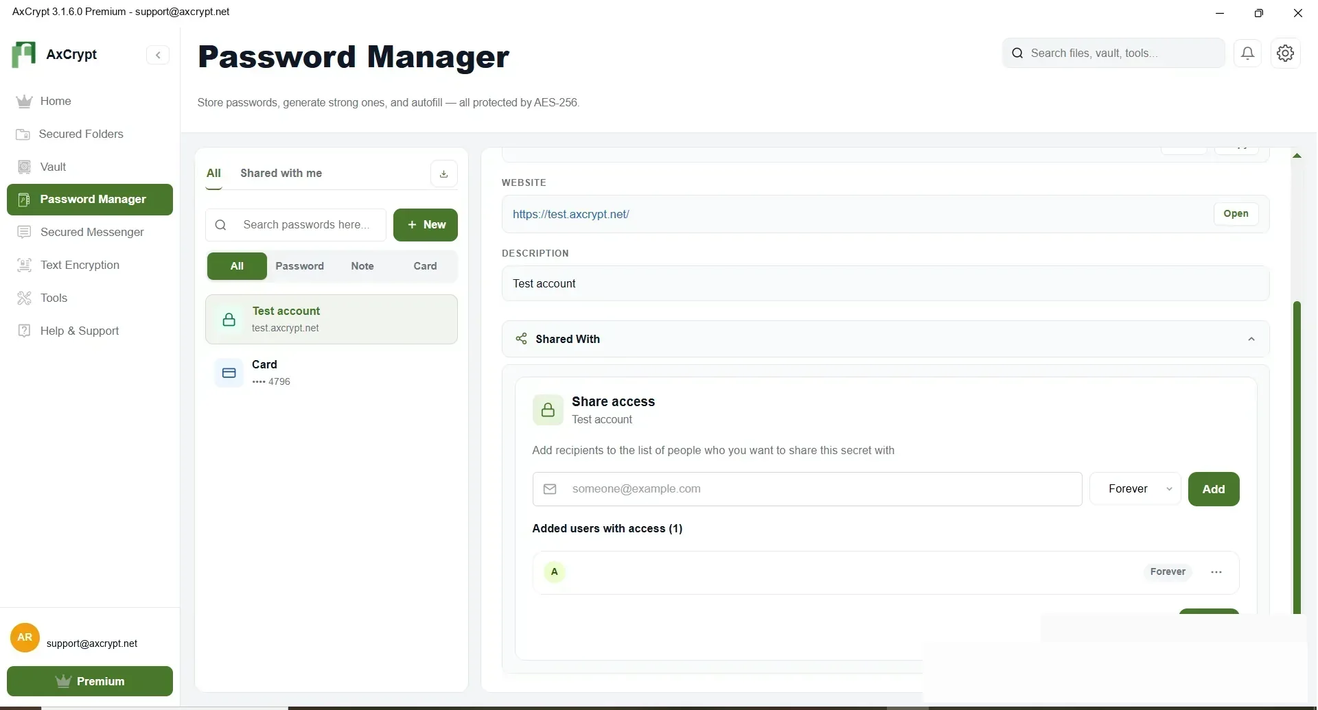 Remove shared access in AxCrypt Password Manager