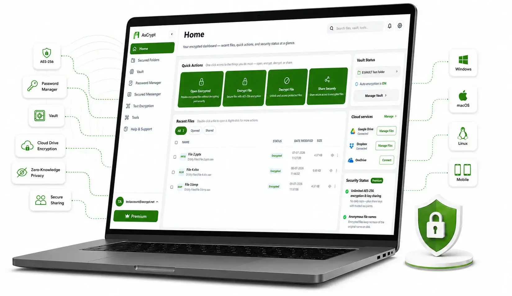 AxCrypt file encryption dashboard